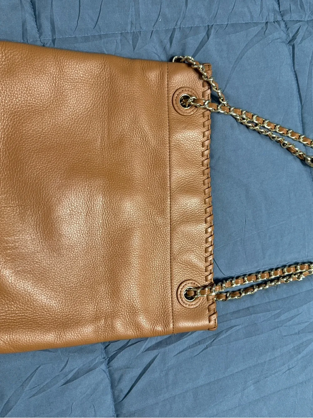 Tory Burch Marion Caramel Tan Leather Chain Shoulder Bag